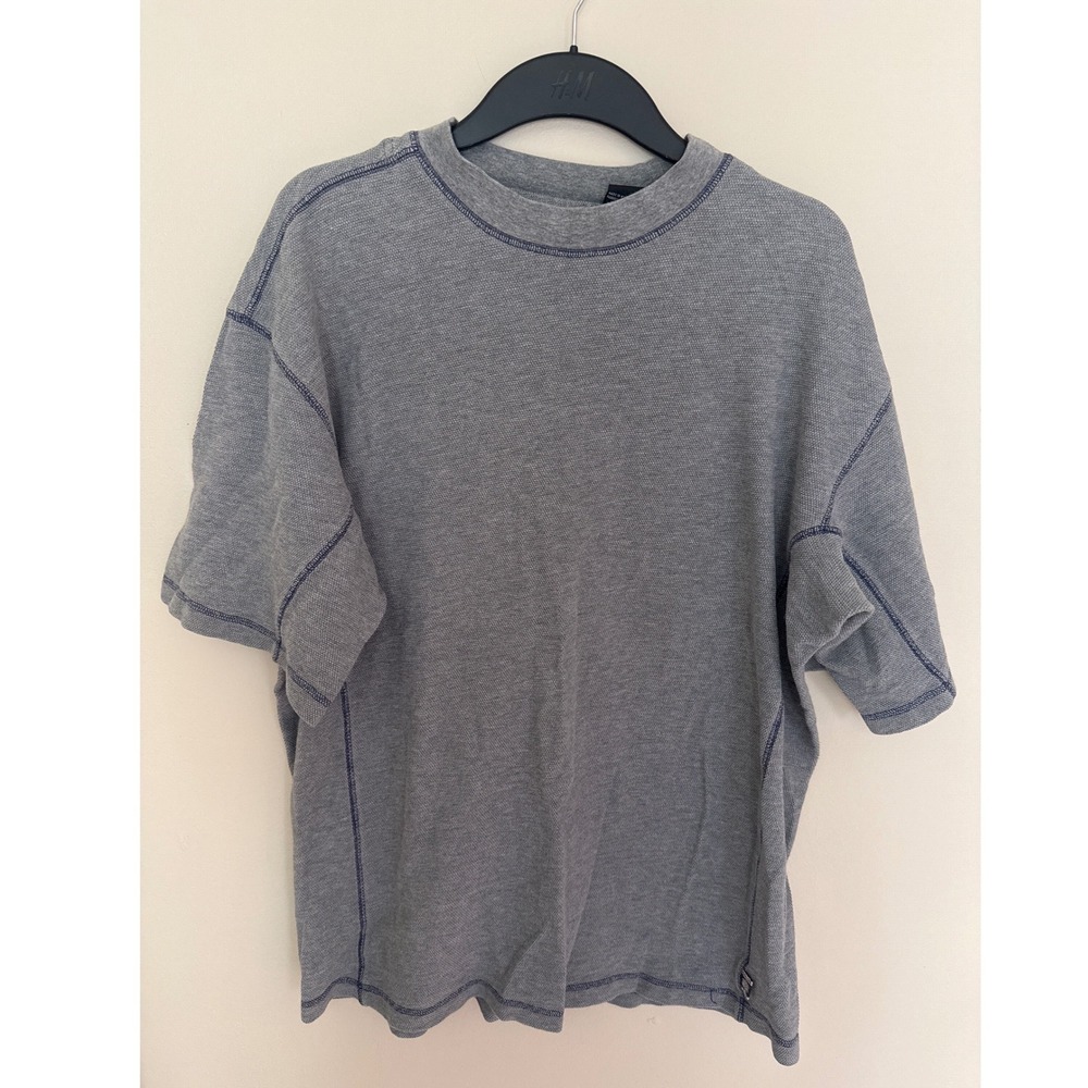 Pelle Pelle Marc Buchanan Mens XL Grey Textured Short Sleeve Shirt Navy Seam